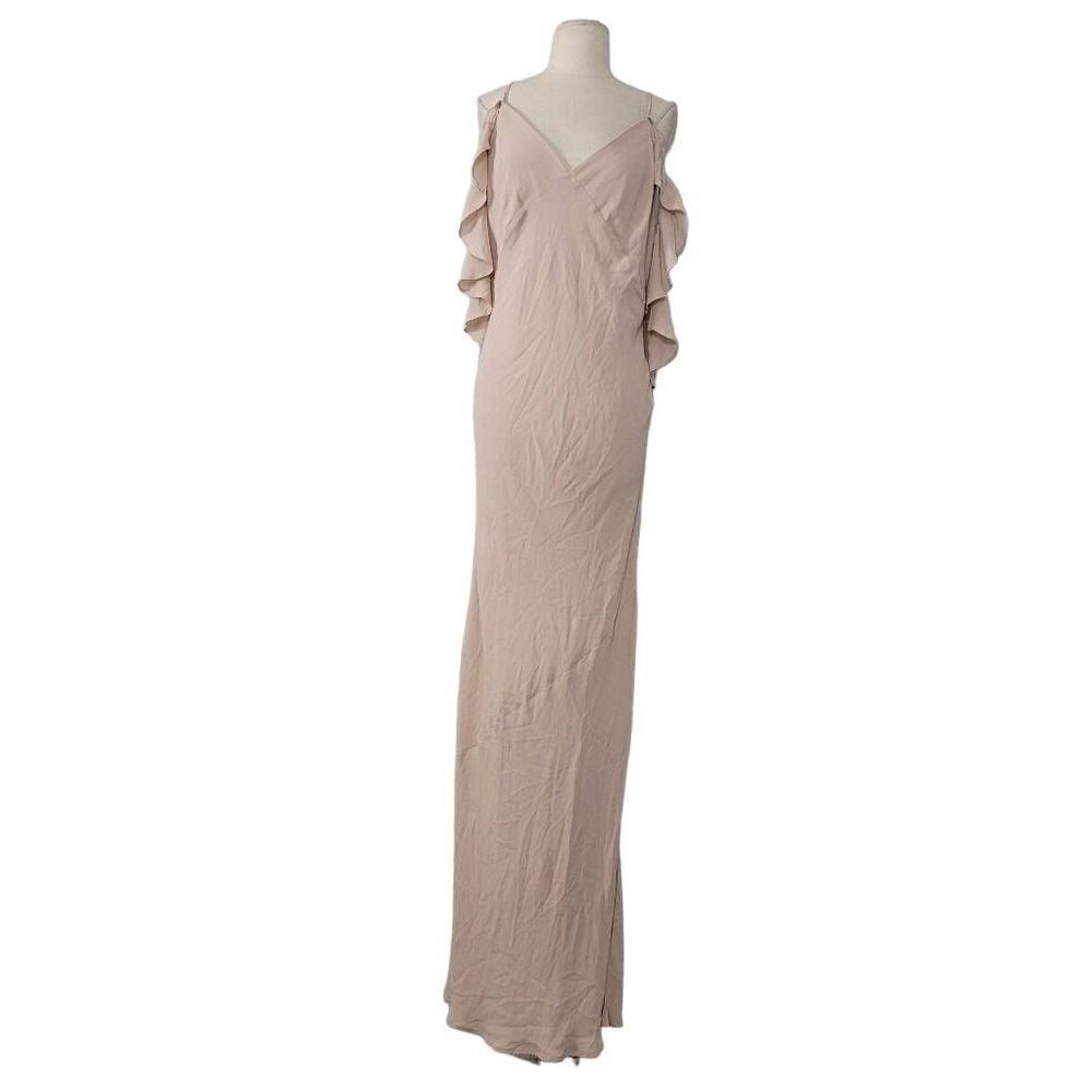 Reformation Ferrara Maxi Dress Sz 14 Champagne Ruffle Cold Shoulder Bridesmaid